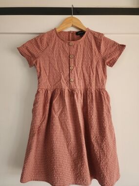 Roolee Girls Rose Pink Check Button-Front Casual Dress